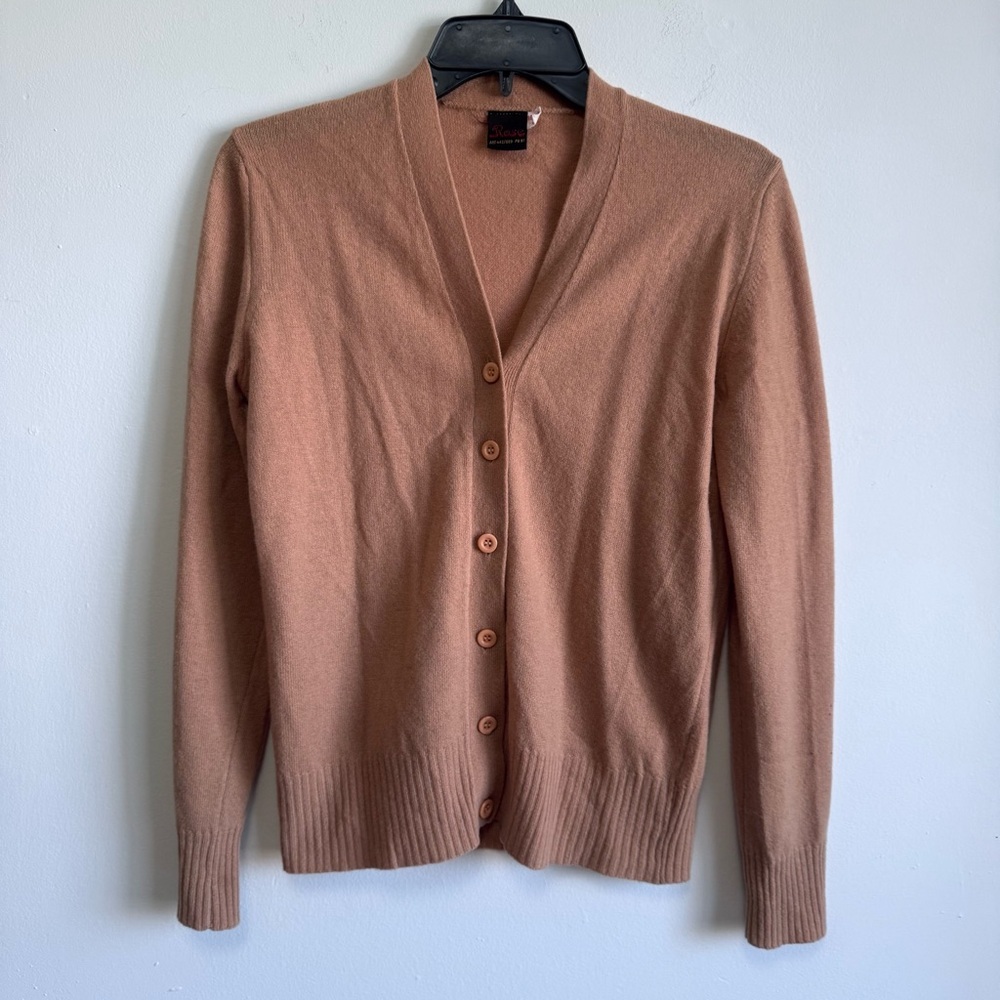 Rose Vintage European 70s 80s Lambswool Knit Button Cardigan Camel Color Medium